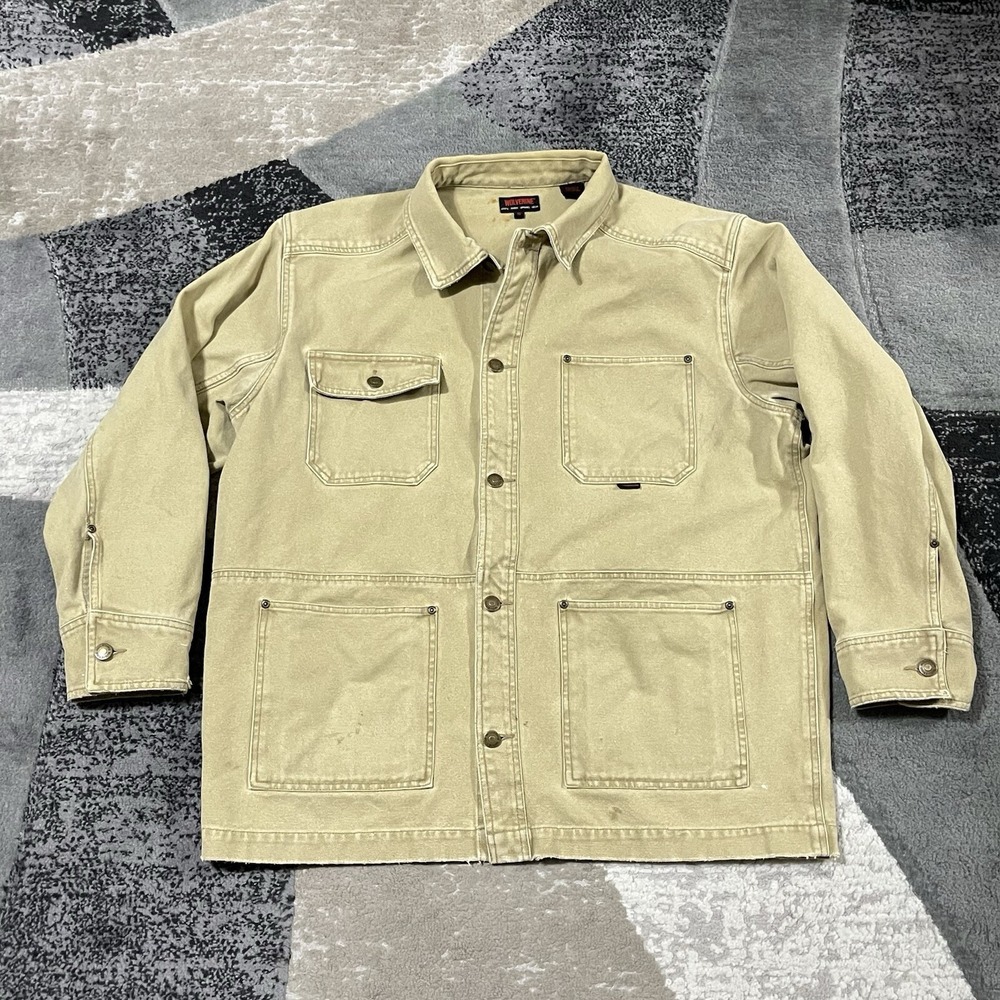 Wolverine Jacket Canvas Work Men XL Brown Chore Coat Thick Button‎ Up Distressed
